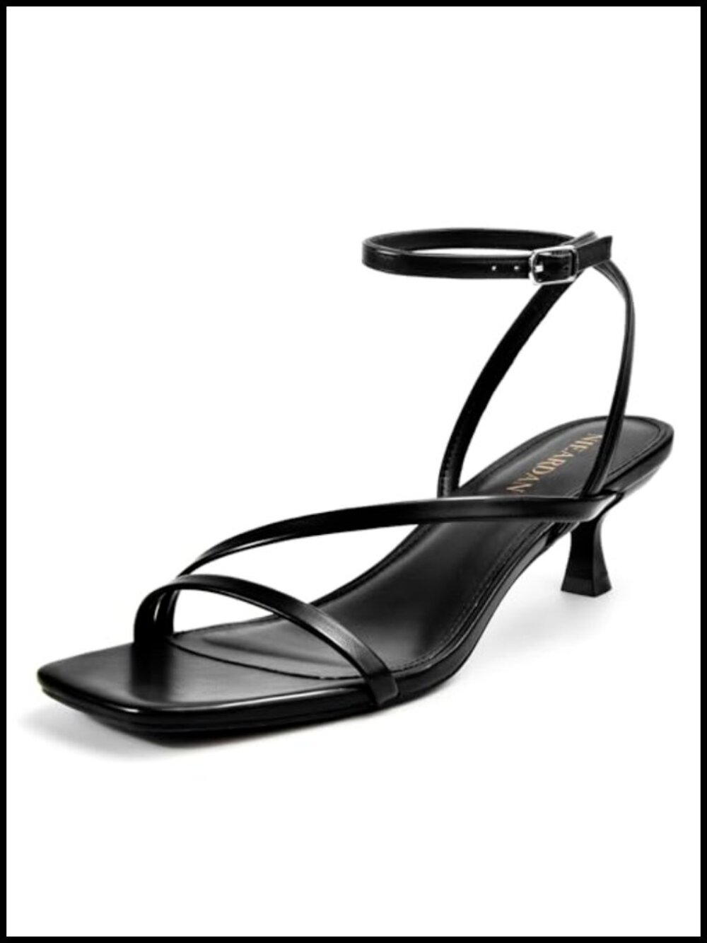 Women's Kitten Heel Sandals Square Open Toe Ankle Buckle Dress Heels
